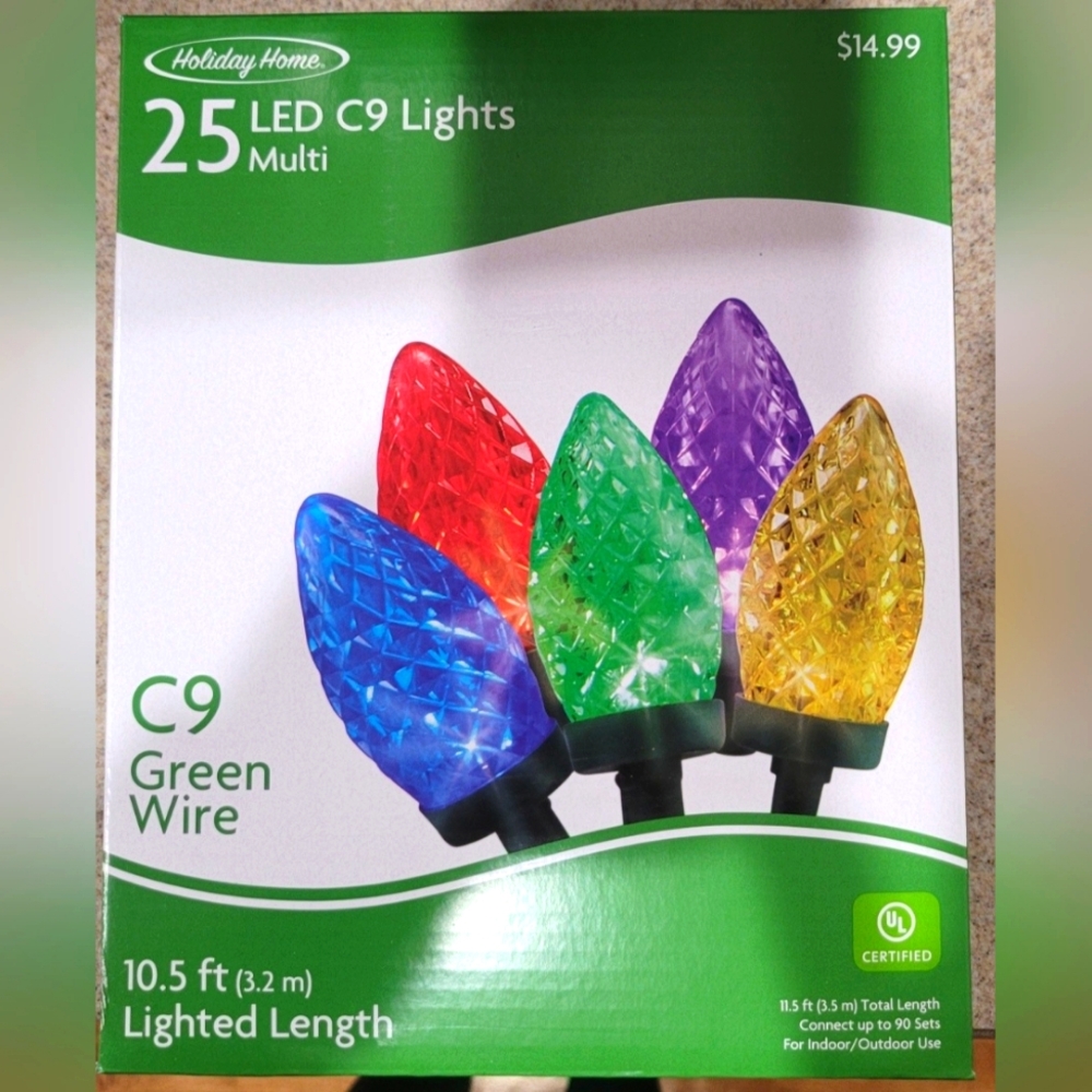 New Holiday Home 25 led bulb ct c9 multicolor bulbs green string lights. 11.5'